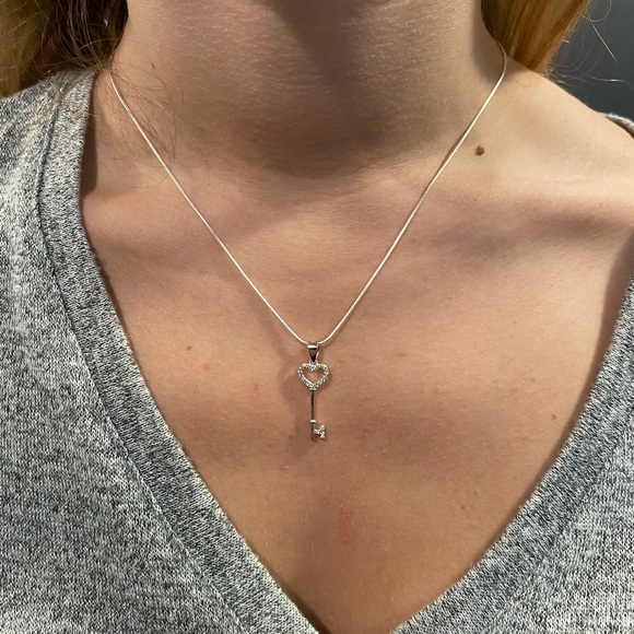 Sterling Silver Cz Key Necklace - Picture 7 of 16